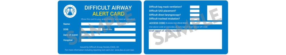 Difficult Airway Society Alert Card