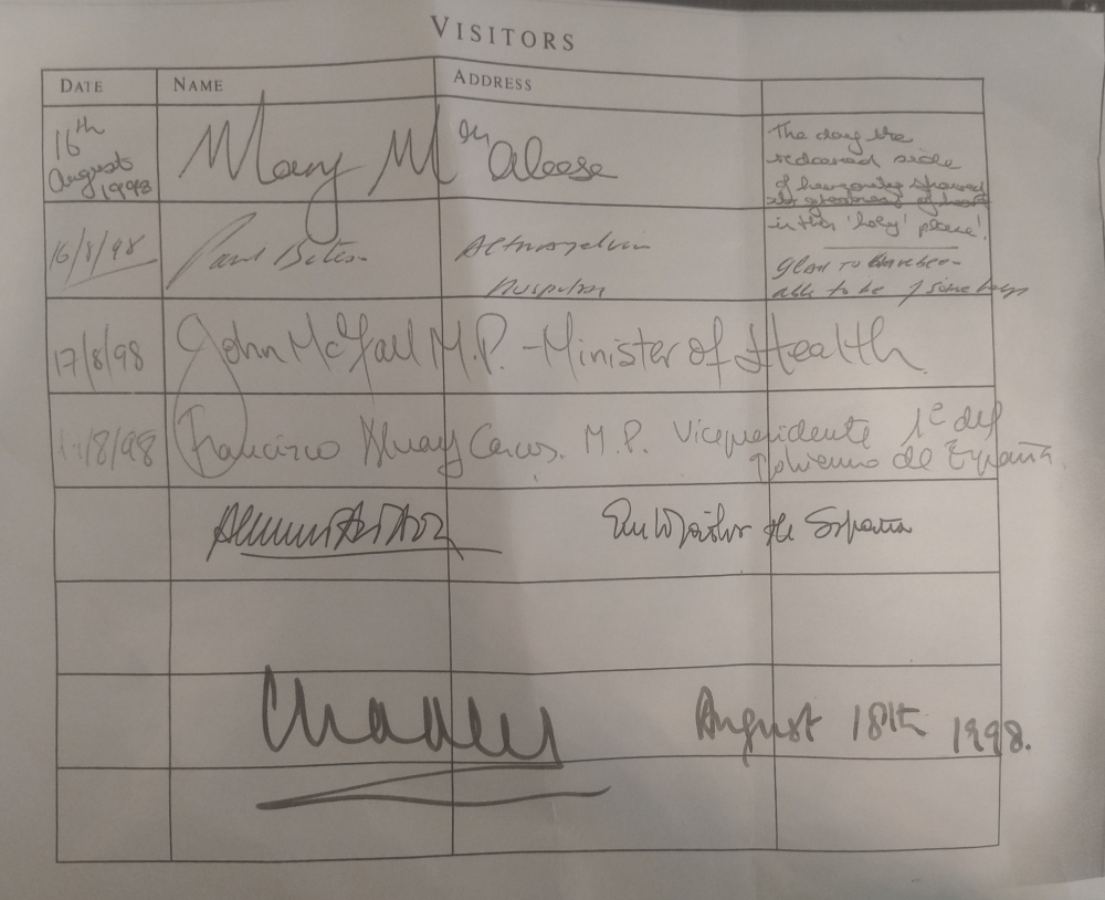 Omagh hospital visitors' book signed by Mary MacAleese