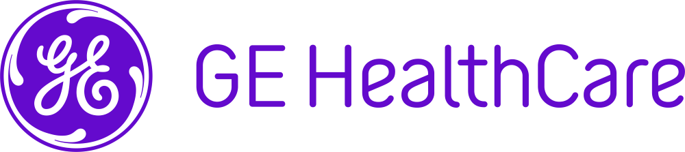 GE HealthCare logo in purple writing on clear background
