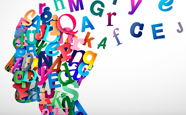 Dyslexia disorder concept as a human head made of alphabet letters