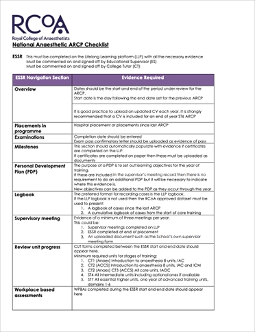 Nation checklist guidance for ARCPs
