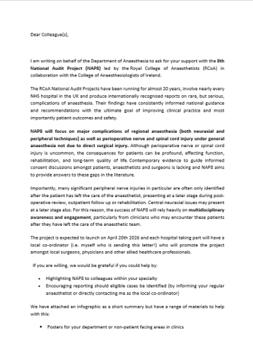 NAP8 letter to CDs and other allied health professionals