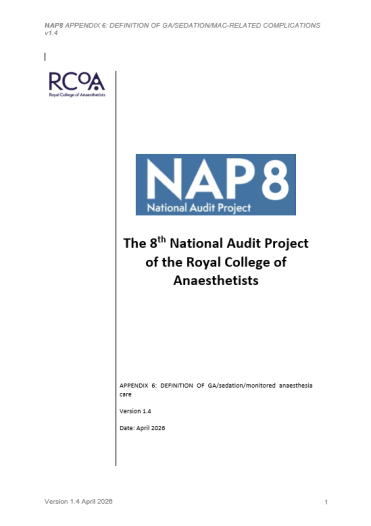 NAP8 Protocol Definitions of GA Sedation MAC Complications