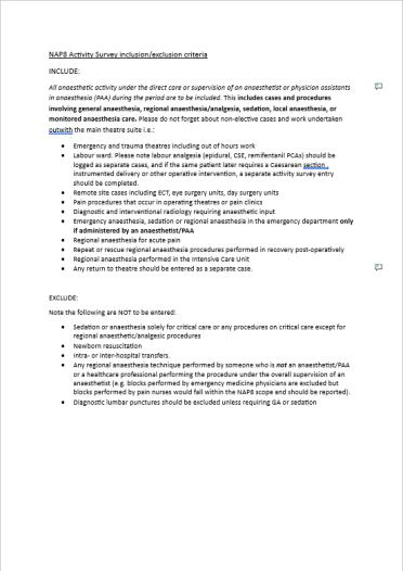 Activity Survey Inclusion Exclusion Criteria