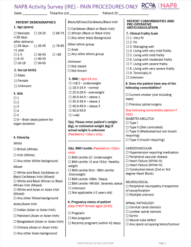 ROI Paper NAP8 Activity Survey (PAIN PROCEDURES ONLY)